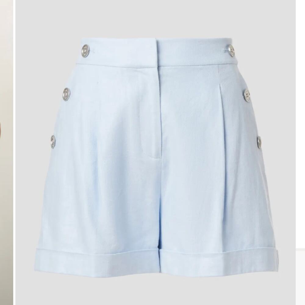 Michael Kors Blue Linen Trouser Shorts SIZE 10 Pleated Wide Leg Designer $125 - Picture 9 of 11